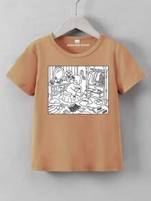 Camiseta Infantil Estampada bobbee goods para pintura Blusinha Menina 100% algodão - Castanho - Visão 1
