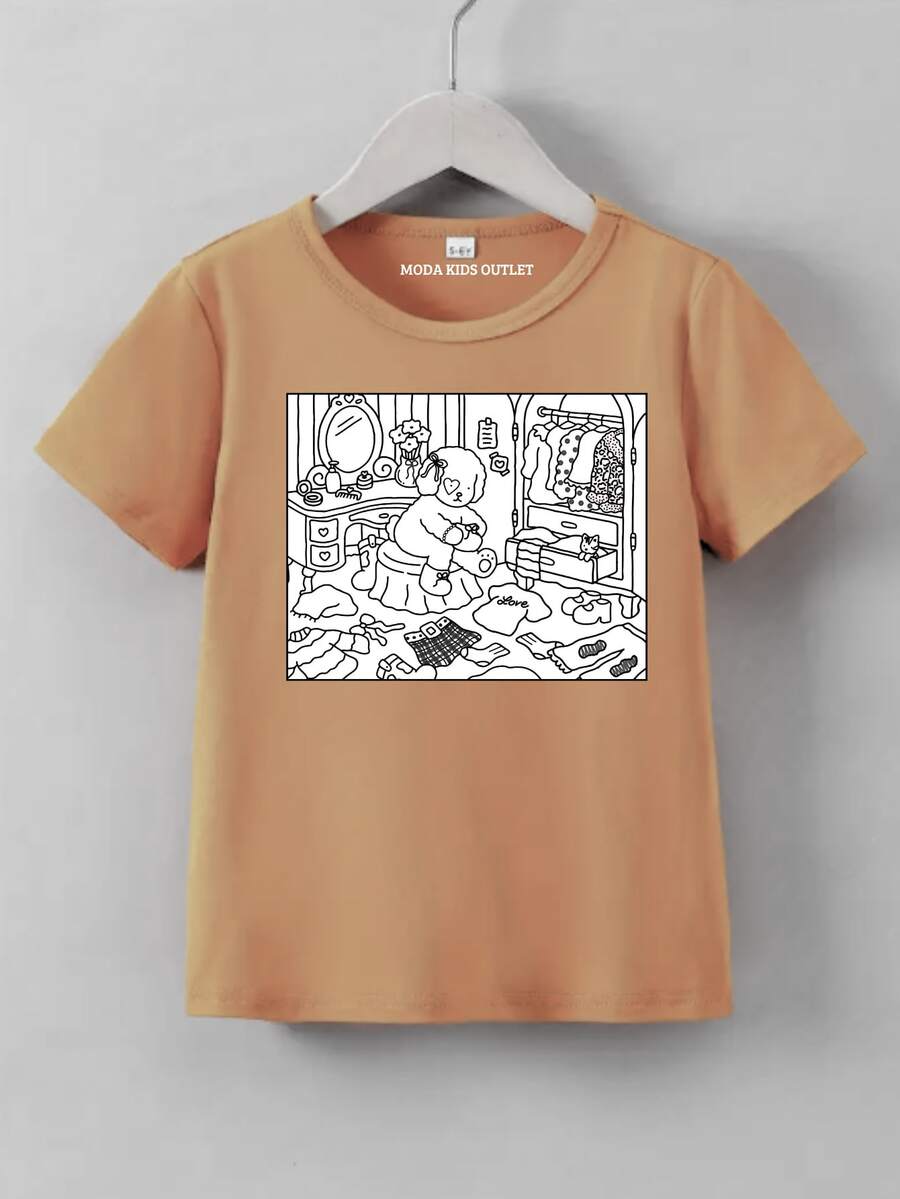 Camiseta Infantil Estampada bobbee goods para pintura Blusinha Menina 100% algodão - Castanho - Visão 1