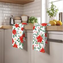 2 peças de toalhas de cozinha com estampa de poinsétia em aquarela minimalista, panos de prato de poliéster macio, adequados para decoração de cozinha, limpeza, decoração de festas de fim de ano, itens essenciais para cozinha e banheiro, decoração de casa, presente de inauguração - Multicolorido - Ver 6