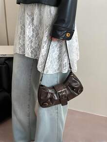 1pc Women Retro Biker Chic Studded Adjustable Strap Crossbody Bag, Large Capacity Soft Gradient Leather Shoulder/Underarm Bag, Suitable For Work, Dating, Parties, Vintage Bag For Women, Halloween Purse Perfect For Fancy Party Halloween Fashion & Gothic Fashion,1pc Women Retro Biker Chic Studded Adjustable Strap Crossbody Bag, Large Capacity Soft Gradient Leather Shoulder/Underarm Bag, Suitable For Work, Dating, Parties, Vintage Bag For Women, Halloween Purse Perfect For Fancy Party Halloween Fashion & Gothic Fashion,Christmas Gifts,Christmas Gifts,Crossbody Bags For Women,Christmas Decorations - 棕色 - 查看 4