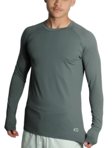 Men's Second Skin Thermal Polyamide Long Sleeve Anti-Odor UV50+ Protection Raglan Gym Training Running T-Shirt - Xám - Xem 6