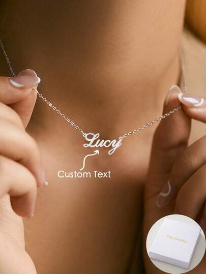 1pc Stainless Steel Personalized Name Necklace, Available In Gold, Rust-Resistant, Fashionable Custom Necklace, Black, Silver, Gold Options, Versatile Styles Including Vintage, Minimalist, Unisex, Casual, Cute, Customizable, Personalized, Unique, Ideal Gift For Him, Her, Boyfriend, Girlfriend, Dad, Mom, Family, Friends