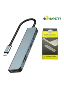 Hub Adapter 7 Ports USB 2.0 USB 3.0 Hub Type C 7 In 1 Usb 3.0 Usb-C USB-C Input - 灰色 - 查看 2