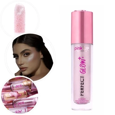 Pink Up Perfect Glow iluminador líquido larga duración, acabado brillante y natural, textura ligera, fácil de aplicar, apto para todo tipo de pieles, presentación portátil