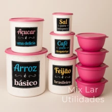 9-Piece Decorated Plastic Kitchen Food Container Kit - Blanco y rosa - Ver 3