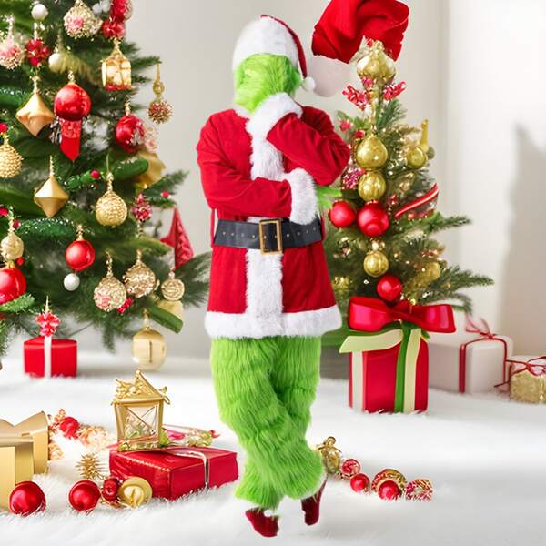 1pc Christmas Costumes Adult Green Goblin Grinch Costume Mask Hood Party Costume(Style Selected At Random)