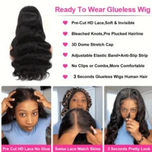 34 Inch Wear And Go Glueless Wigs Human Hair Pre Plucked Pre Cut 6x4 HD Human Hair Lace Wig Ready To Wear Body Wave Lace Front Wigs Human Hair For Women Beginners Friendly Natural Color - Natural Black - Xem 9