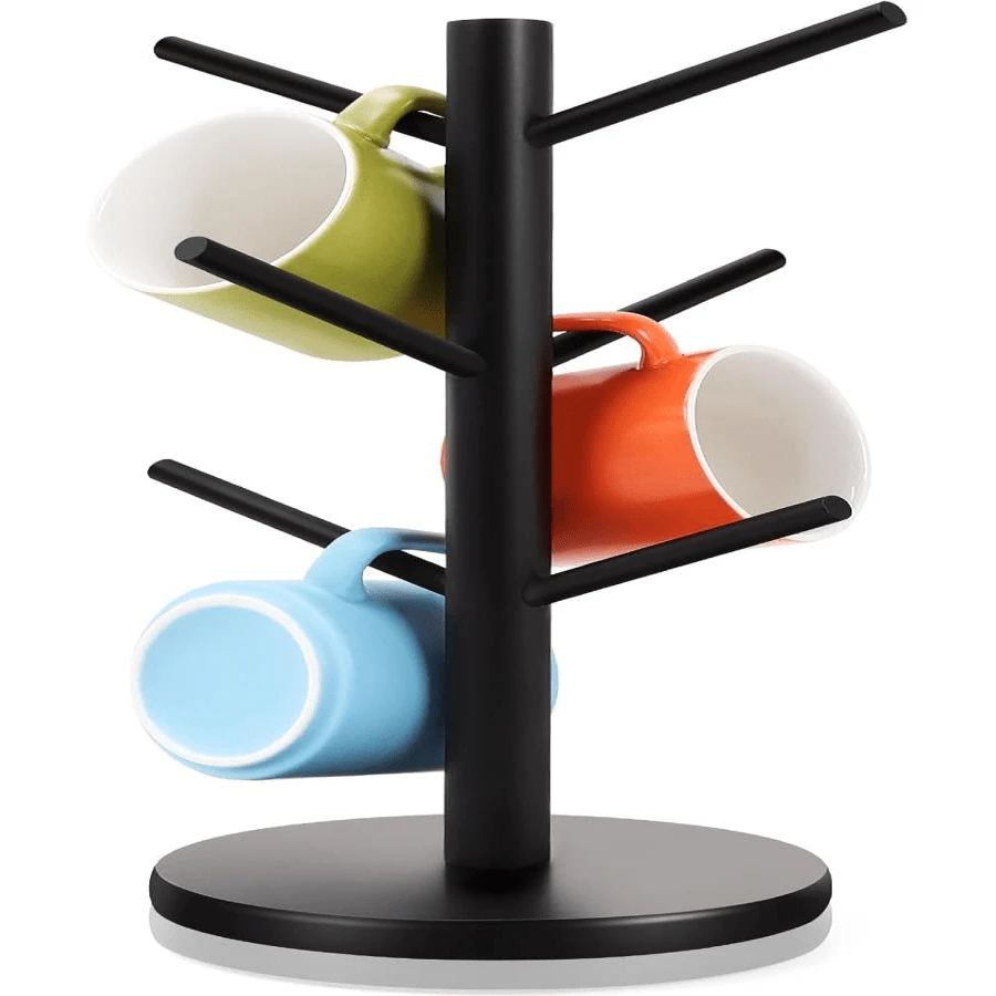 Fertoriy Mug Holder Tree, Thicker Base Coffee Cup Holder For Countertop, Sturdy Wood Coffee Mug Hanger With 6 Hooks, Non-Slip Cup Rack For Home Storage And Organizer