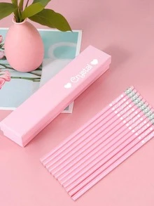 12支/套 可定制姓名印花粉蓝铅笔，个性化铅笔，适合小学生，学校书写考试礼物，教师礼物，返校礼物，派对礼品，生日礼物，企业礼品，优雅定制铅笔，送给他的礼物，送给朋友的礼物，可定制教师铅笔，现代，可爱，适合作为生日礼物 - 彩色 - 查看 7