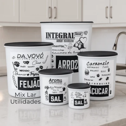 Kit mantimentos de cozinha com 5 potes decorado