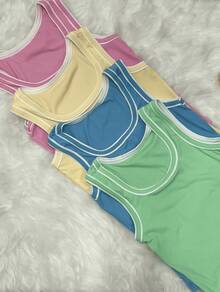 Women's Basic Tank Top In Plain Ribbed Fabric Summer - 奶油黃 - 查看 1