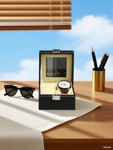 Hochwertige Leder Uhrenbox mit großer Kapazität, Schmuckaufbewahrung, mechanische Uhrenvitrine mit Schloss, Großraum Aufbewahrungsbox für Zuhause