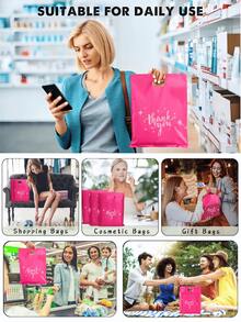 50 piezas Bolsas de regalo de agradecimiento, Bolsas de compras, Bolsas de plástico para compras al por menor de 9.84 X13.78 pulgadas, Bolsas de agradecimiento de plástico utilizadas en tiendas, boutiques, fiestas, regalos, ropa, etc. (Rosa rojo)