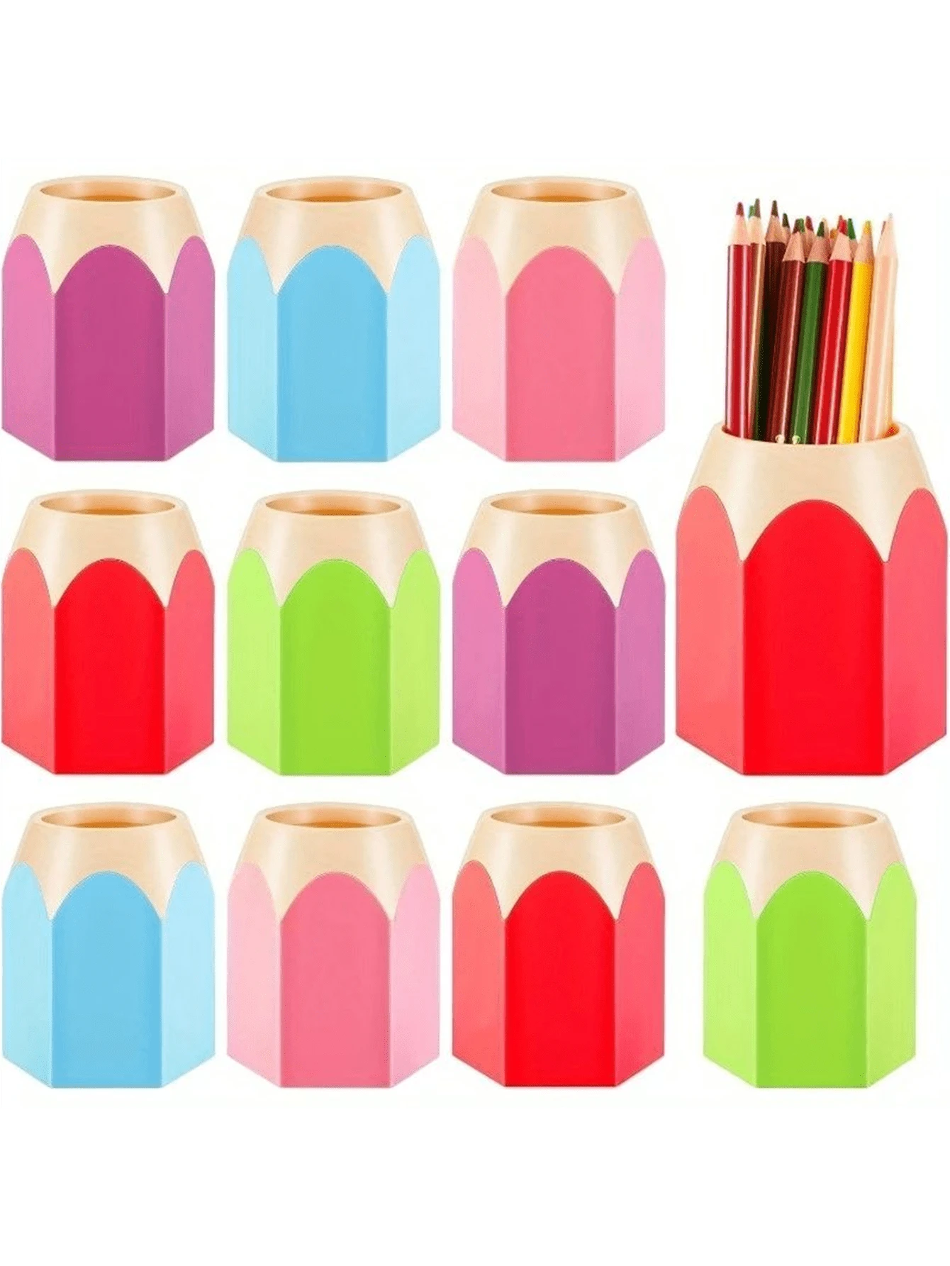 1/2/5pcs Pencil Shaped Cups, Suitable For Classroom Pencil Dispenser, Bulk Cute Pencil Storage Box, Desktop Colorful Makeup Brush Container, Decor For School, Home And Office, Great Back To School Gift, Birthday Gift For Friends, Halloween, Christmas Holiday Present