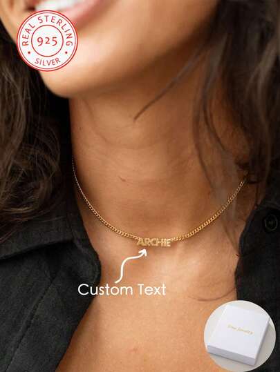 Customized 925 Sterling Silver Minimalist Egyptian-Inspired Necklace, Can Customize English Name, Date, Number, Suitable For Valentine's Day, Party, Banquet, Anniversary, Birthday, High-Quality Jewelry Accessory And Women's Gift