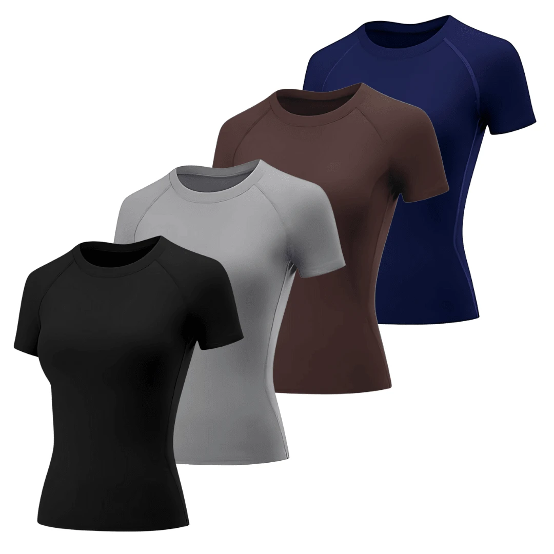 Kit Of 4 Women's Dry Fit T-Shirts For Gym And Fitness Training - Rỉ Nâu - Xem 1