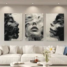 3 件/套帆布画 - 无框、抽象女性面孔、海报和印刷品、客厅、图书馆、办公室、咖啡厅、酒吧、抽象艺术、完美的生日、节日礼物、情人节、复活节彩蛋 - 黑色 - 查看 2