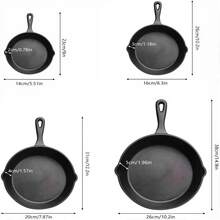 4-Piece Cast Iron Frying Pan Set, Kitchen Pot Set, Physical Non-Stick Pans With Integrated Anti-Scalding Handles, 10.2", 7.87", 6.3", 5.51" Pans, Suitable For Frying, Stir-Frying, Cooking, Pizza, Black, Cast Iron Cookware, Frying Pan