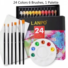 12/24 Colors Fabric Paint Set For Clothes With 6 Brushes, 1 Palette,Permanent Textile Puffy Paint Kit For Shoes, Canvas,14/26 Colors, 30ml/1.01oz Each Tube,12 Colors Fabric Paint Set,12ml(0.4oz)Each Tube