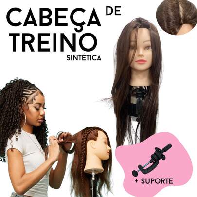 Cherey Cabeça De Treino Manequim Cabelo Misto + Suporte De Mesa
