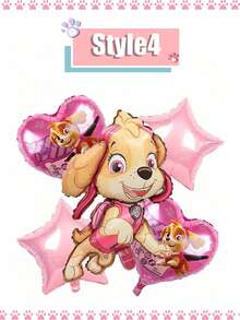 5pcs/Set Paw Patrol Theme Party Foil Balloon Set (Chase/Rubble Characters), Suitable For Birthday Decoration, Christmas Decor, Home Gifts, Christmas Ornaments - Multicolor - View 5