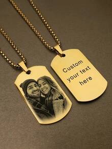 Colar com Pingente Personalizado com Foto e Texto Gravados a Laser - Personalizável com Nome, Foto, Aniversário - Corrente Preta/Prateada/Dourada - Presente Ideal para Aniversário, Formatura, Dia dos Namorados - Item Comemorativo Elegante e Boho - Gravação a Laser de Alta Qualidade - Adequado para Ocasiões Casuais e Formais, Colar com Pingente de Placa de Identificação, Toque Metálico, Presente Sensorial, Design Clássico, Material Durável, Moda Feminina - Multicolorido - Ver 4