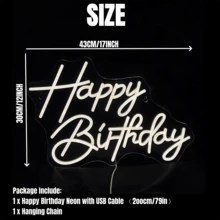 1 件生日快乐霓虹灯，可调节霓虹灯生日快乐 LED 灯，用于生日派对装饰，USB 供电