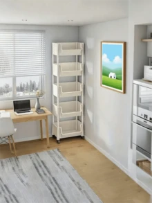 3/4/5-Tier Wheeled Multi-Purpose Cart, Compact And Practical Space-Saving 5-Tier Organizer, Modular Removable Storage Rack, Rolling Plastic Storage Cart With Wheels, Multifunctional Kitchen And Office Use, Floor-Mounted Wheeled Stand, Rolling Storage Rack, Freestanding Simple Home Multi-Tier Organizer, Narrow Bookshelf, - Multicolor - View 2