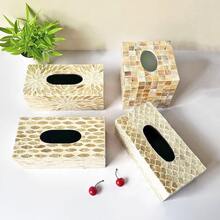 1 pièce Boîte à mouchoirs incrustée de coquillages naturels dorés, style de luxe pour le salon, la salle à manger, porte-serviettes de bureau minimaliste. Convient pour les restaurants, la maison, la chambre, le salon, la salle de bain, le Nouvel An, Halloween, cadeau de Noël