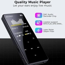 1pc Portable Bluetooth Mp4/Mp3 Player, Sleek Metal & Glass Material, Hi - Fi Music Player;  Modern & Stylish Style, Glossy Multi - Colored Look, Compact Rectangular Shape, High - Fidelity Sound & Versatile Function (E - Book, Alarm, Recorder, Video Playback) Detail, Ideal For On - The - Go Music Enjoyment.  Bluetooth Media Player Perfect For Daily Commute, Workout Sessions, Year - Round Portable Entertainment & Great As A Gift For Music Lovers, Students On Birthdays, Christmas. (Black) - 黑色 - 查看 9