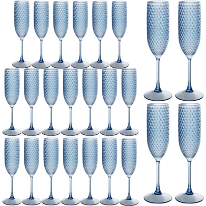 Blue Plastic Champagne Flutes Diamond Crystal Glasses Vintage Goblet Unbreakable Wedding Toasting Cups Wine Drinking Glasses For Bridal Shower