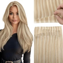 Genius Weft Human Hair Extensions Salon Quality Seamless Sew In Hair Extensions S27/613 Straight Hand Tied Invisible Genius Weft 50G - S27/613 - View 10