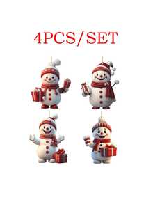 4pcs Cute Snowman Ornaments, New Year, Tree Decor, Valentine's Day, Birthday, Wedding, Celebration 2D Acrylic Hanging Decoration - Multicolor - View 8