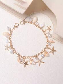 Ozean Charm, Ozean Taschencharm, goldfarbener Ozean Stil Taschencharm, dekorativer Zubehör, dekorative Taschenkette, Taschenverlängerung, Ersatzkette mit Charm, geeignet für Handtaschen, Shopper, Umhängetaschen, Schultertaschen, goldfarbener Ozean Stil Schlüsselanhänger mit Fischschwanz und Seestern Charm - elegantes Golddesign, modisches Taschenausstattung | Stranddekoration | Druckknopf