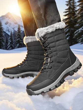 男士毛绒高帮保暖雪地靴，户外休闲冬季雪地运动鞋，大码至 48