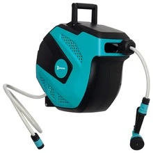 DURHAND 15m Garden Hose Reel Wall Mounted Auto Rewind With 7 Patterns Spray Nozzle, Includes Wall Fixings - Blue - View 1