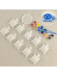 This 15-Piece Mini Art Set Includes (10 Solid-Color Turtle Models, 2 Brushes, 1 Palette And 12 Colors Of Acrylic Paint). It Is Suitable For Both Professional Artists And Beginners And Is The Perfect Gift For Holiday Parties