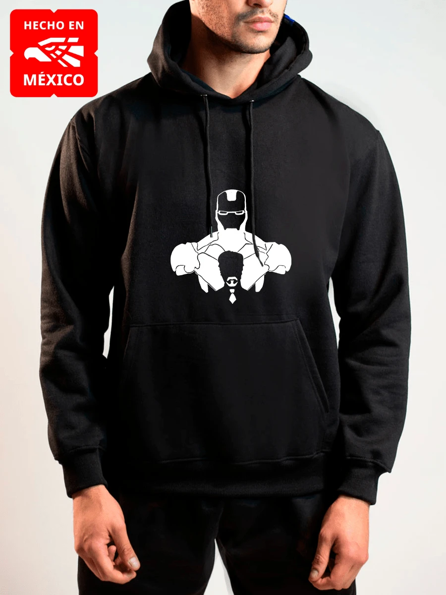 Sudadera Básica Estampada Iron Man Ultra Comfort Con Capucha Y Canguro De Moda HECHO EN MÉXICO - Negro - Ver 1