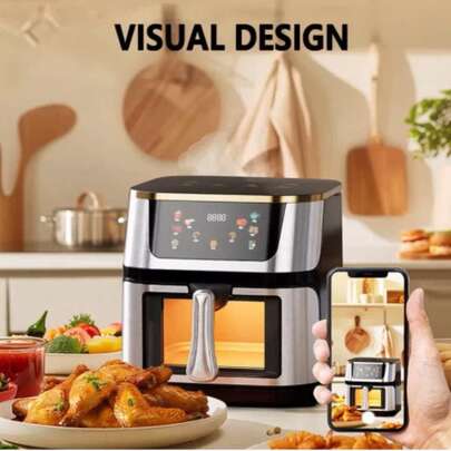 New Stainless Steel Large Capacity Air Fryer, Grill, Grill, Air Fry, Grill, Fry, Reheat And Dehydrate, French Fries, Frozen Food, Vegetables And Juicy Meat, Low Oil, Easy To Eat, Healthy Diet