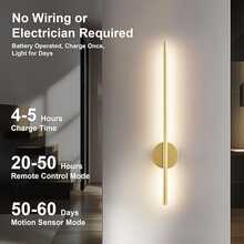 1 قطعة إضاءة حائط ذهبية بلمبات LED مع بطارية وريموت كنترول، قابلة للتعتيم، لمبة حائط لاسلكية، مناسبة للغرف المعيشة والنوم والممرات والفنادق وديكور المنزل