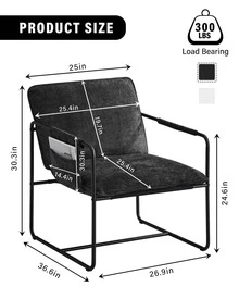 Modern Sling Accent Chair, Teddy Fleece Living Room Chair, Comfy Reading Armchair For Bedroom Reading Room Lounge With Side Storage Pocket, With Memory Foam Pillow And Metal Frame - màu đen - Xem 3