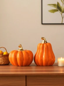 1个陶瓷南瓜造型摆件，简约现代工艺，适用于桌面、办公室、家居装饰 - 橘色 - 查看 7