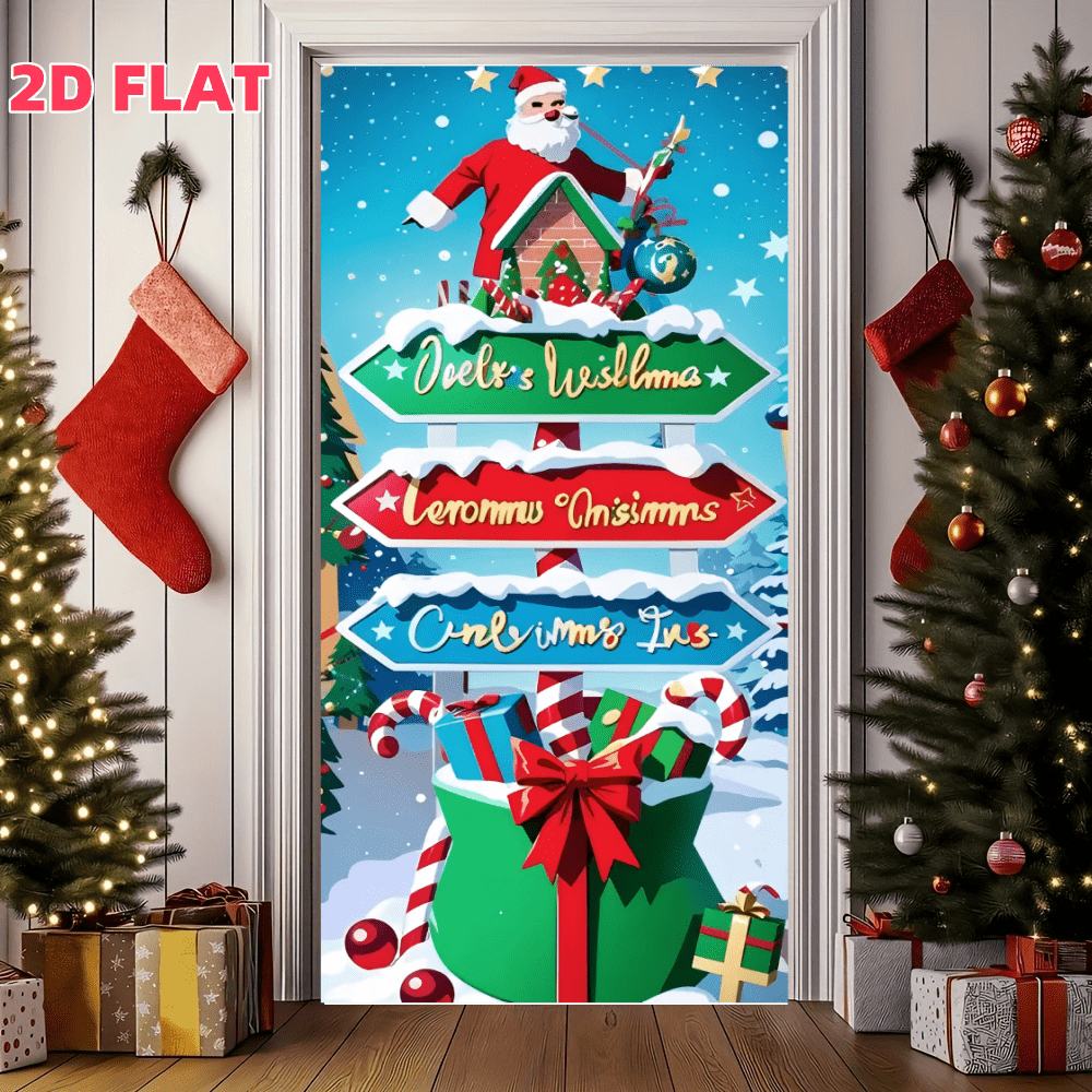 1 Stück süßer Weihnachtsmann Banner, Polyester Stoff Türvorhang, Fotokabinen Requisite Hintergrund mit Schneemann Szene, Weihnachtsbaum, fallende Schneeflocken - Neujahr Heim Party Dekoration Flagge, Fröhliche Weihnachten Feiertagsversammlung Türrahmen, Feiertags Fotoshooting Dekorationshintergrund