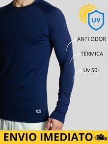 Men's Second Skin Thermal Polyamide Long Sleeve Anti-Odor UV50+ Protection Raglan Gym Training Running T-Shirt - Navy Blue - View 2