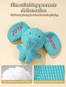 1 قطعة لعبة كلب ناعمة على شكل فيل أزرق مزقزق قابلة للتخصيص باسم الكلب، لعبة فيل فريدة مع طباعة نص مخصص، لعبة مضغ للكلاب الصغيرة/المتوسطة، مستلزمات أساسية للحيوانات الأليفة أثناء التسنين، هدية عيد الميلاد ورأس السنة