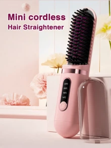 GENAI USB充电式直发梳 - 便携式快速加热造型工具，带LED显示屏 - 防毛躁，适合居家/旅行 - 黑色/粉色 - 彩色 - 查看 3