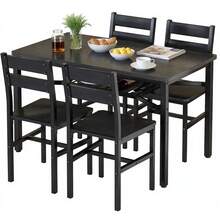 Modern Farmhouse Style 5-Piece Dining Room Table And Chairs Set, Rectangle Small Kitchen Table Set With 4 Chairs And Storage Rack, Particle Board Top And Metal Frame Dinette Set For 4, Space-Saving Design Bar Table Set - Đen/Đen - Xem 9