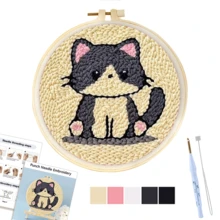 1 套打孔针入门套件软纱打孔针刺绣套件可爱猫咪儿童成人初学者缝纫针十字绣套装 20x20cm/7.87x7.87 英寸