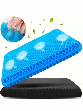 Comfortable Breathable Blue Gel Seat Cushion, Thick Honeycomb Design Effectively Absorbs Pressure, Dual-Layer Thick Office Chair Cushion, Suitable For Office Chair, Home, Car And Wheelchair, Honeycomb Design Breathable Material