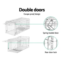 PORIYA Extra Large Humane Animal Trap Cage For Fox, Cat, Possum, Rabbit & Rat Heavy-Duty Steel Construction W/ Auto-Lock Door Collapsible For Storage - Silver - View 3